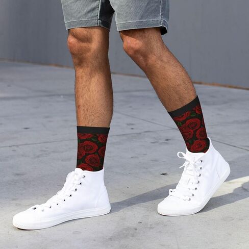 Red Rose Flower Funny Athletic Sport Novelty Crew Socks for Men Women, Cute Casual Crazy Dress Socks for Running Hiking Soccer in Saudi Arabia