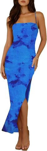Women's Summer Maxi Dresses 2025 Bodycon Floral Sexy Spaghetti Strap Side Slit Party Cocktail Wedding Guest Mesh Long Dress in Kuwait