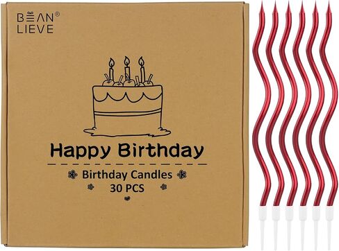 BEAN LIEVE 30-Count Spiral Birthday Candles - Elegant Twisted Design with Holders, Long-Lasting Burn for Birthdays, Weddings, Cupcakes & Family Celebrations (Red) in Saudi Arabia