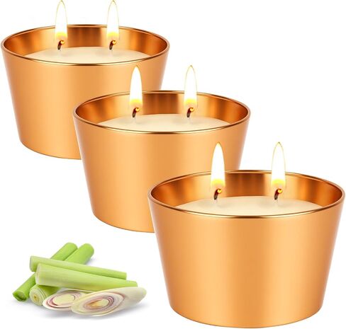 Citronella Candles Outdoor, 3 Pack 3.5OZ Citronella Candle for Patio, Two Wick Lemongrass Scented Candles, Natural Soy Wax Long Burning for Indoor Outdoor Camping Garden in Saudi Arabia