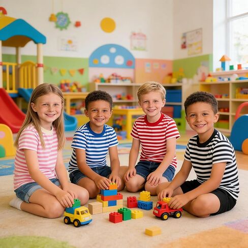 GOODKIDS Toddler Boys Girls Striped T Shirts Kids Casual Cotton Short Sleeve Crew Neck Tee Tops Black 4-5T 120 in Saudi Arabia