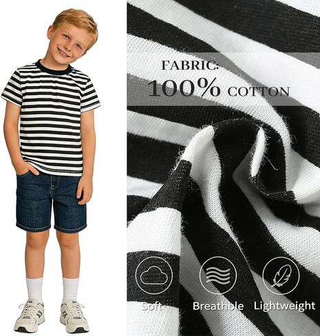 GOODKIDS Toddler Boys Girls Striped T Shirts Kids Casual Cotton Short Sleeve Crew Neck Tee Tops Black 4-5T 120 in Saudi Arabia