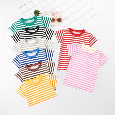 GOODKIDS Toddler Boys Girls Striped T Shirts Kids Casual Cotton Short Sleeve Crew Neck Tee Tops Black 4-5T 120 in Saudi Arabia