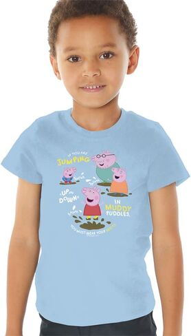 Popfunk Peppa Pig Family Muddy Puddles Kids T Shirt (4) for Toddler Boys and Girls, Light Blue in Kuwait