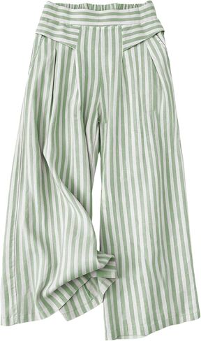 Bianstore Womens Culottes Casual Loose Striped Wide Leg Lounge Pants Elastic Waist Palazzo Trousers with Pockets in Saudi Arabia