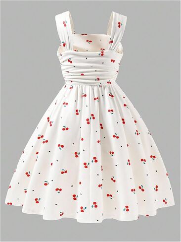 Verdusa Girl's Cherry Cami Dress Sleeveless A Line Ruched Flowy Dresses Summer Outfits in Kuwait