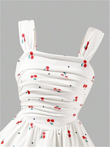 Verdusa Girl's Cherry Cami Dress Sleeveless A Line Ruched Flowy Dresses Summer Outfits in Kuwait