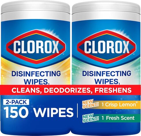 Clorox Disinfecting Wipes, Bleach Free Cleaning Wipes, Multi-surface Wipes, Fresh Scent & Crisp Lemon Value Pack, 75 Wipes (Pack of 3) - Packaging May Vary in Kuwait