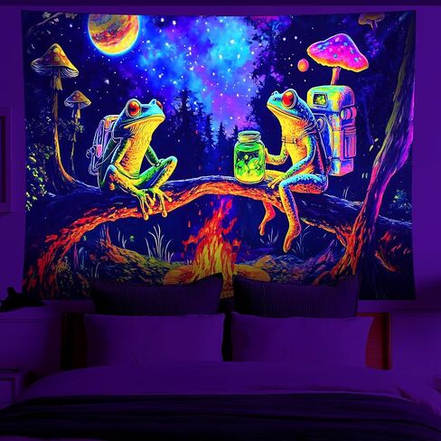 NYZE Blacklight Frog Tapestry Cool Posters Glow in the Dark Tapestry UV Reactive Blacklight Tapestries Puerto Rican Frog Black Light Easy Hanging Wall Decor for Living Room Dorm Home(59" x 51") in Saudi Arabia