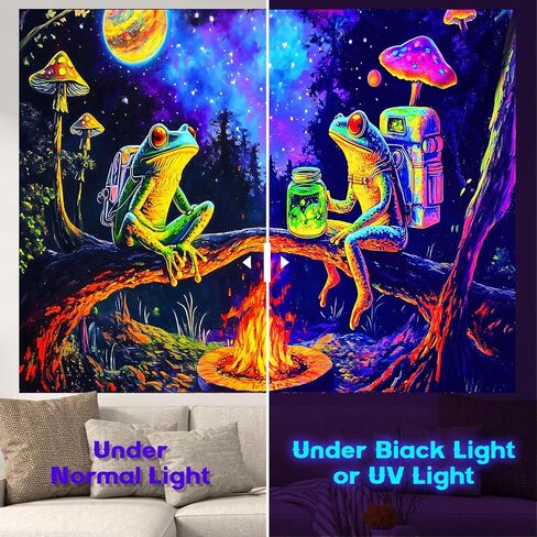NYZE Blacklight Frog Tapestry Cool Posters Glow in the Dark Tapestry UV Reactive Blacklight Tapestries Puerto Rican Frog Black Light Easy Hanging Wall Decor for Living Room Dorm Home(59" x 51") in Saudi Arabia