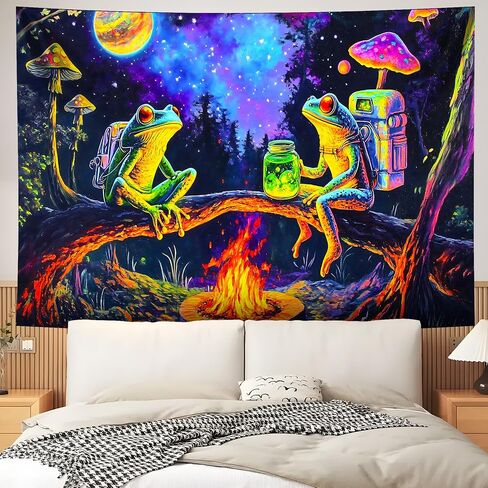 NYZE Blacklight Frog Tapestry Cool Posters Glow in the Dark Tapestry UV Reactive Blacklight Tapestries Puerto Rican Frog Black Light Easy Hanging Wall Decor for Living Room Dorm Home(59" x 51") in Saudi Arabia