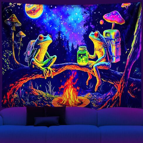 NYZE Blacklight Frog Tapestry Cool Posters Glow in the Dark Tapestry UV Reactive Blacklight Tapestries Puerto Rican Frog Black Light Easy Hanging Wall Decor for Living Room Dorm Home(59" x 51") in Saudi Arabia