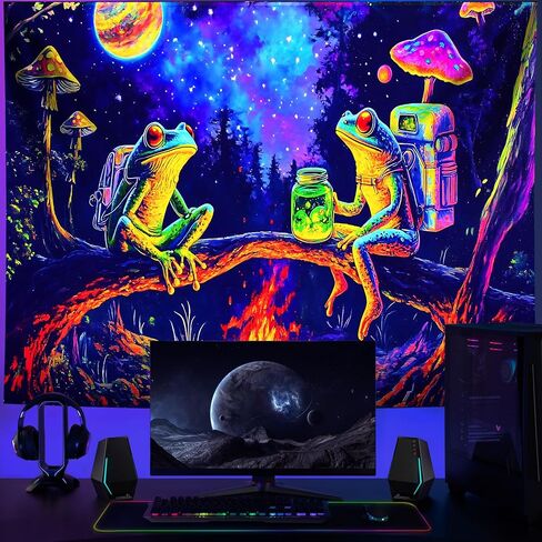 NYZE Blacklight Frog Tapestry Cool Posters Glow in the Dark Tapestry UV Reactive Blacklight Tapestries Puerto Rican Frog Black Light Easy Hanging Wall Decor for Living Room Dorm Home(59" x 51") in Saudi Arabia