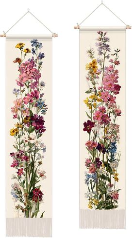 NYZE Vintage Wildflowers Vertical Tapestry Wall Hanging with Tassels 13x51.1inch Aesthetic Long Tapestry Vertical Wall Art for Bedroom, Living Room, Dorm Room, Home Art Decoration in Saudi Arabia