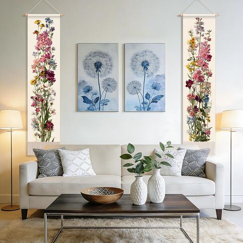 NYZE Vintage Wildflowers Vertical Tapestry Wall Hanging with Tassels 13x51.1inch Aesthetic Long Tapestry Vertical Wall Art for Bedroom, Living Room, Dorm Room, Home Art Decoration in Saudi Arabia