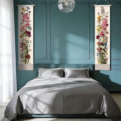 NYZE Vintage Wildflowers Vertical Tapestry Wall Hanging with Tassels 13x51.1inch Aesthetic Long Tapestry Vertical Wall Art for Bedroom, Living Room, Dorm Room, Home Art Decoration in Saudi Arabia