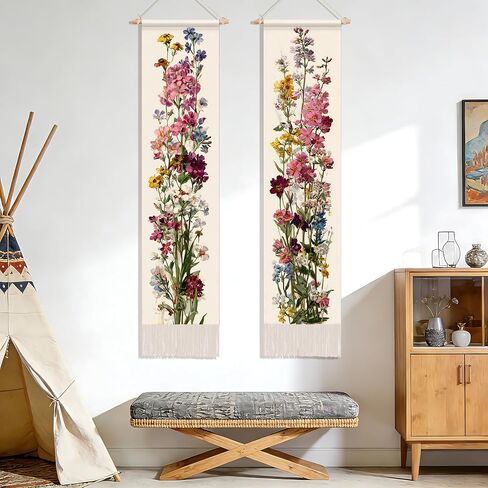 NYZE Vintage Wildflowers Vertical Tapestry Wall Hanging with Tassels 13x51.1inch Aesthetic Long Tapestry Vertical Wall Art for Bedroom, Living Room, Dorm Room, Home Art Decoration in Saudi Arabia