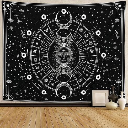 Sun Moon Tapestry Wall Hanging, Stars Space Tarot Tapestries, Psychedelic Black and White Tapestries Wall Tapestry for Bedroom Aesthetic Home Wall Room Decor (59'' × 39'') in Kuwait