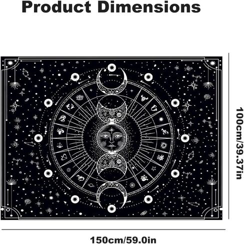 Sun Moon Tapestry Wall Hanging, Stars Space Tarot Tapestries, Psychedelic Black and White Tapestries Wall Tapestry for Bedroom Aesthetic Home Wall Room Decor (59'' × 39'') in Kuwait