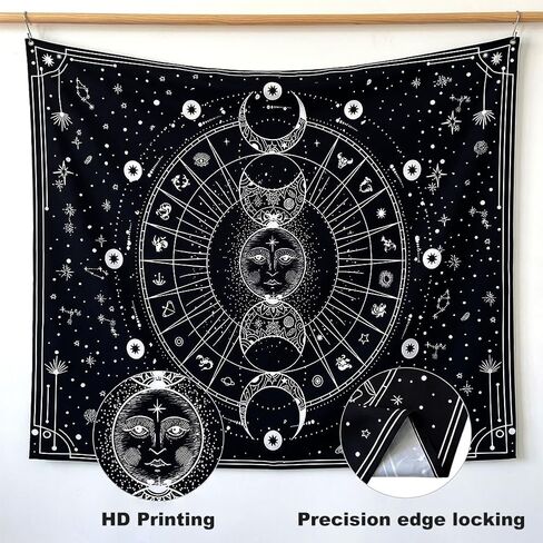 Sun Moon Tapestry Wall Hanging, Stars Space Tarot Tapestries, Psychedelic Black and White Tapestries Wall Tapestry for Bedroom Aesthetic Home Wall Room Decor (59'' × 39'') in Kuwait