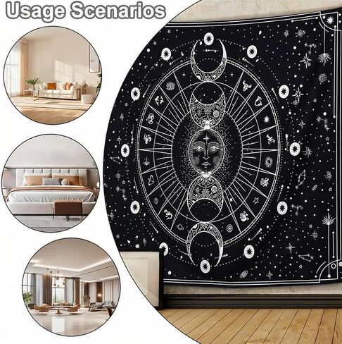 Sun Moon Tapestry Wall Hanging, Stars Space Tarot Tapestries, Psychedelic Black and White Tapestries Wall Tapestry for Bedroom Aesthetic Home Wall Room Decor (59'' × 39'') in Kuwait