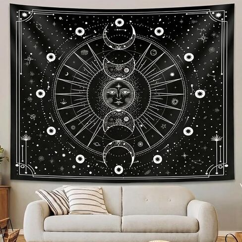 Sun Moon Tapestry Wall Hanging, Stars Space Tarot Tapestries, Psychedelic Black and White Tapestries Wall Tapestry for Bedroom Aesthetic Home Wall Room Decor (59'' × 39'') in Kuwait