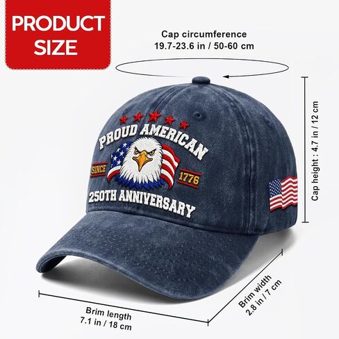 250 Years Anniversary USA Hats - Adjustable Commemorative Patriotic Ball Caps for Men, Unique 4th of July 1776-2026 American Flag Hat, Patriots Gifts for Men Women Brothers Dad Dark Blue in Saudi Arabia