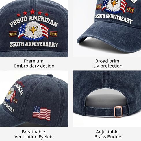 250 Years Anniversary USA Hats - Adjustable Commemorative Patriotic Ball Caps for Men, Unique 4th of July 1776-2026 American Flag Hat, Patriots Gifts for Men Women Brothers Dad Dark Blue in Saudi Arabia
