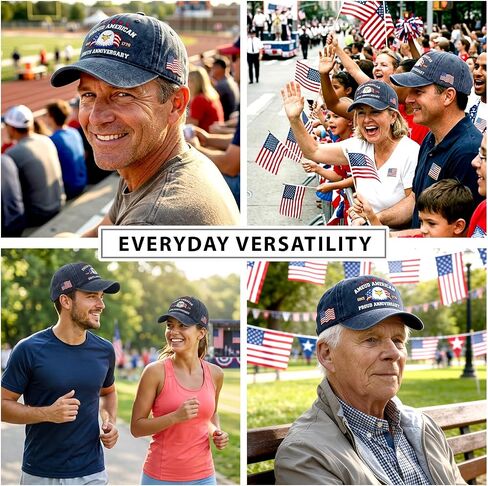 250 Years Anniversary USA Hats - Adjustable Commemorative Patriotic Ball Caps for Men, Unique 4th of July 1776-2026 American Flag Hat, Patriots Gifts for Men Women Brothers Dad Dark Blue in Saudi Arabia