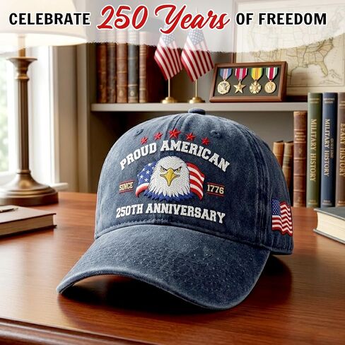 250 Years Anniversary USA Hats - Adjustable Commemorative Patriotic Ball Caps for Men, Unique 4th of July 1776-2026 American Flag Hat, Patriots Gifts for Men Women Brothers Dad Dark Blue in Saudi Arabia