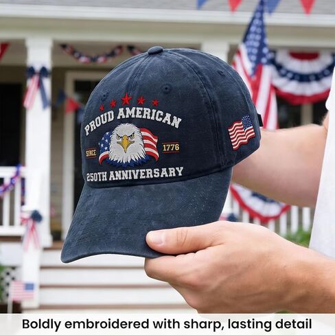 250 Years Anniversary USA Hats - Adjustable Commemorative Patriotic Ball Caps for Men, Unique 4th of July 1776-2026 American Flag Hat, Patriots Gifts for Men Women Brothers Dad Dark Blue in Saudi Arabia