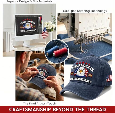 250 Years Anniversary USA Hats - Adjustable Commemorative Patriotic Ball Caps for Men, Unique 4th of July 1776-2026 American Flag Hat, Patriots Gifts for Men Women Brothers Dad Dark Blue in Saudi Arabia