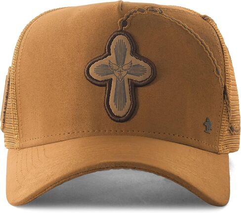 Sacudido's | Trucker Cap Cross Rosary | Snapback Hats, Adjustable, Unisex, Faith (US, Alpha, One Size, Ocre) in Saudi Arabia