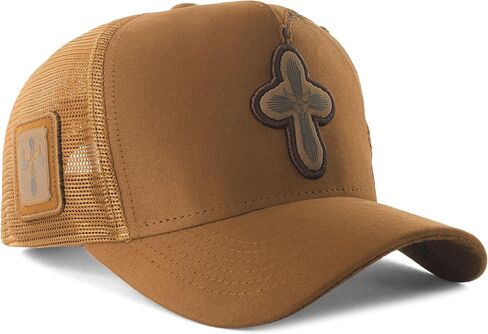 Sacudido's | Trucker Cap Cross Rosary | Snapback Hats, Adjustable, Unisex, Faith (US, Alpha, One Size, Ocre) in Saudi Arabia