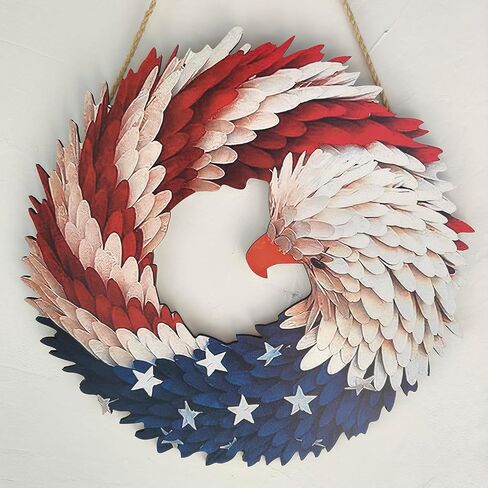 250th Anniversary Eagle Wreath, 2D Patriotic Eagle Flag Wreath for Front Door, 4th of July Decorations, Red White Blue Wooden Hanger, Independence Day Front Door Sign for Home Porch Outdoor Wall Decor in Saudi Arabia