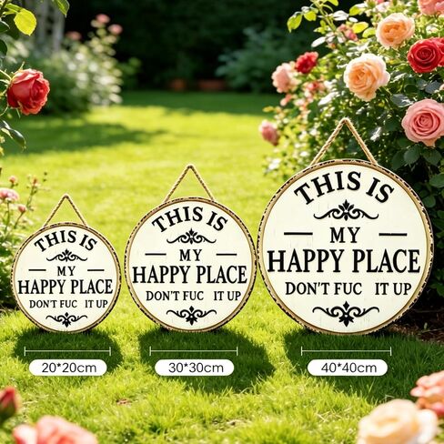 Funny Garden Metal Sign -"This Is My Happy Place Don'T F It Up", Welcome Round Sign, Vintage Statement Metal Sign for Outdoor Garden Patio Farm Home Wall Décor (Small) in Kuwait