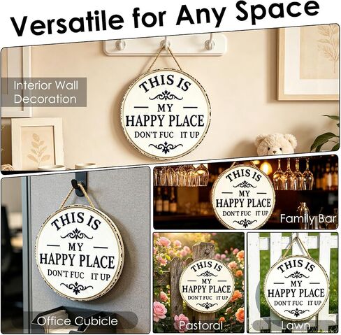 Funny Garden Metal Sign -"This Is My Happy Place Don'T F It Up", Welcome Round Sign, Vintage Statement Metal Sign for Outdoor Garden Patio Farm Home Wall Décor (Small) in Kuwait