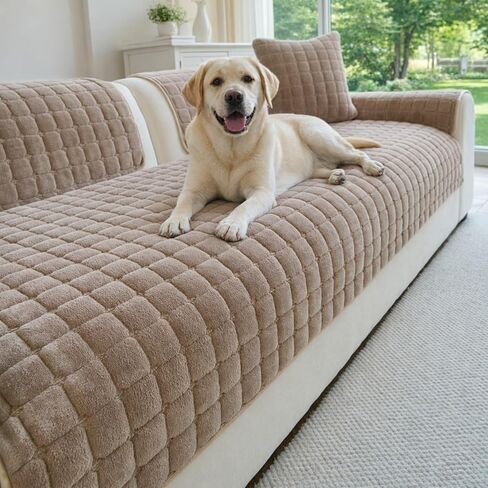 Velvet Couch Cover, Washable Anti Slip Sectional Sofa Cover for 3 Cushion Couch Sofa L Shaped Recliner, Furniture Protector Covers for Pets (Coffee,1pc/36×94"/Rectangular) in Saudi Arabia