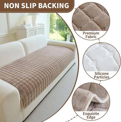 Velvet Couch Cover, Washable Anti Slip Sectional Sofa Cover for 3 Cushion Couch Sofa L Shaped Recliner, Furniture Protector Covers for Pets (Coffee,1pc/36×94"/Rectangular) in Saudi Arabia