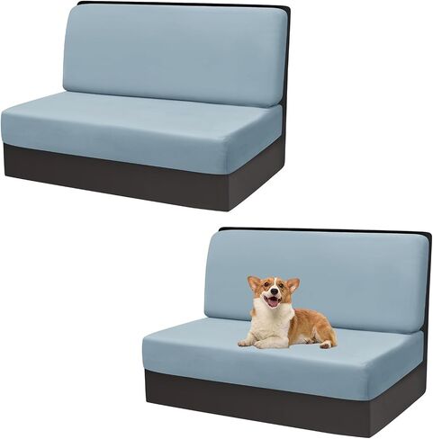 Stretch Velvet Rv Dinette Cushion Cover Camper Cushion Slipcovers Rv Sofa Cover Dining Set Rv Bench Seat Covers for Dinette (Light Blue,Set of 2) in Saudi Arabia