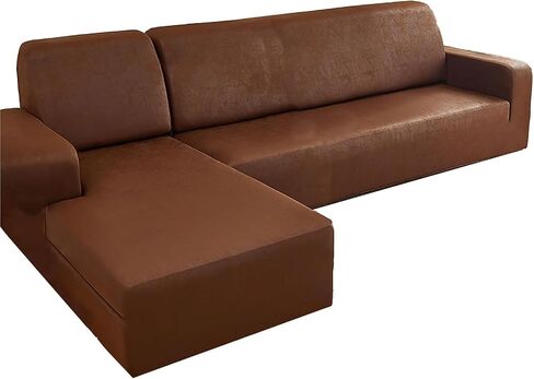 YOPOIY Waterproof Sectional Couch Covers, PU Leather Stretch L-Shaped Sofa Slipcovers 2 Piece Chaise Furniture Protector with Elastic Bottom (Aqua Blue,Right Chaise+2 seat) in Saudi Arabia