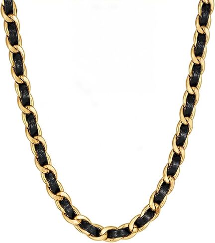 Cool Gold Cuban Link Chain for Women, 14K Gold Plated Cuban Chain with Black Leather Choker Necklace, Fashion Goth Black Gold Chain Necklace No Tarnish Hypoallergenic Necklace Jewelry in Saudi Arabia
