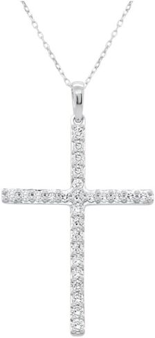 قلادة IGI Certified Lab Grown Diamond Cross 1/4 CTTW (وضوح VS2-SI1، لون F-G) من الفضة الاسترليني أو الذهب الأصفر المطلي بالفضة - سلسلة 18 بوصة in Kuwait