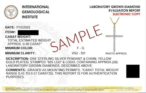 قلادة IGI Certified Lab Grown Diamond Cross 1/4 CTTW (وضوح VS2-SI1، لون F-G) من الفضة الاسترليني أو الذهب الأصفر المطلي بالفضة - سلسلة 18 بوصة in Kuwait