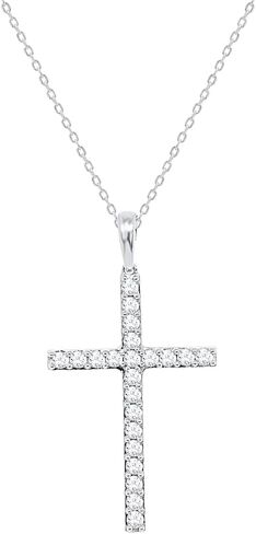 IGI Certified Lab Grown Diamond Cross Necklace 1/4 CTTW (VS2-SI1 Clarity, F-G Color) Sterling Silver or Yellow Gold Plated Silver - 18 Inch Chain in Saudi Arabia