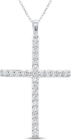 قلادة IGI Certified Lab Grown Diamond Cross 1/4 CTTW (وضوح VS2-SI1، لون F-G) من الفضة الاسترليني أو الذهب الأصفر المطلي بالفضة - سلسلة 18 بوصة in Kuwait