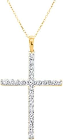 قلادة IGI Certified Lab Grown Diamond Cross 1/4 CTTW (وضوح VS2-SI1، لون F-G) من الفضة الاسترليني أو الذهب الأصفر المطلي بالفضة - سلسلة 18 بوصة in Kuwait