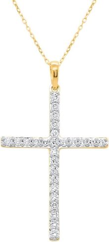 قلادة IGI Certified Lab Grown Diamond Cross 1/4 CTTW (وضوح VS2-SI1، لون F-G) من الفضة الاسترليني أو الذهب الأصفر المطلي بالفضة - سلسلة 18 بوصة in Kuwait