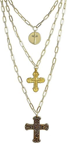 Yomisa 18K Gold Plated Silver Layered Cross Necklaces for Women Men, 3 Layer Long Dainty Paperclip Chain Necklace Set with Vintage Cross Pendants, Trendy Stackable Boho Y2K Gothic Punk Jewelry Gifts in Saudi Arabia