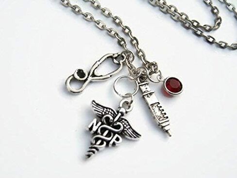 Nurse Practitioner Necklace, Personalized Birthstone Jewelry, NP Caduceus Necklace, Handmade in Saudi Arabia